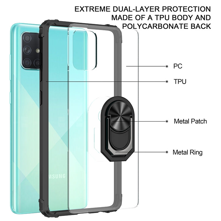 For Samsung Galaxy A51 Shockproof Transparent TPU + Acrylic Protective Case with Ring Holder