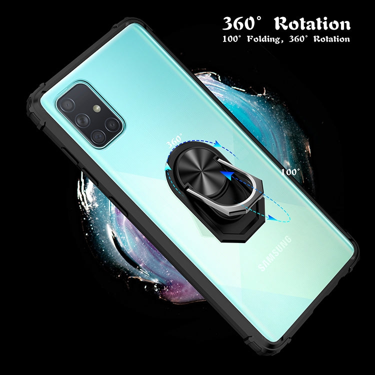 For Samsung Galaxy A51 Shockproof Transparent TPU + Acrylic Protective Case with Ring Holder