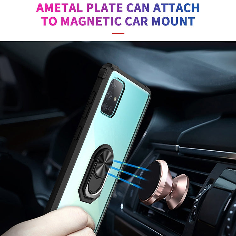 For Samsung Galaxy A51 Shockproof Transparent TPU + Acrylic Protective Case with Ring Holder
