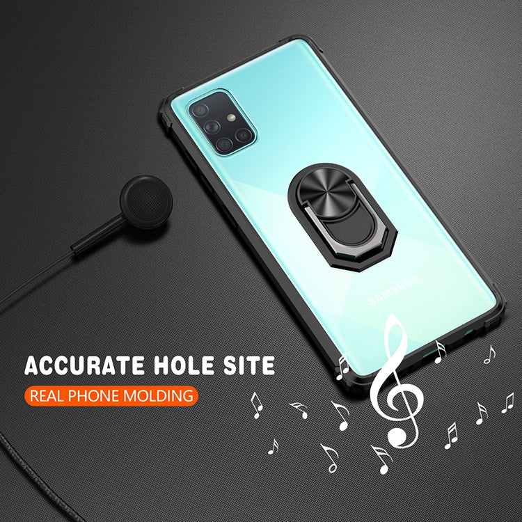 For Samsung Galaxy A51 Shockproof Transparent TPU + Acrylic Protective Case with Ring Holder