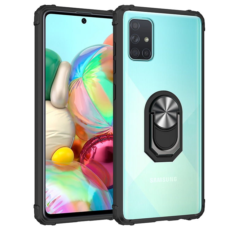 For Samsung Galaxy A51 Shockproof Transparent TPU + Acrylic Protective Case with Ring Holder