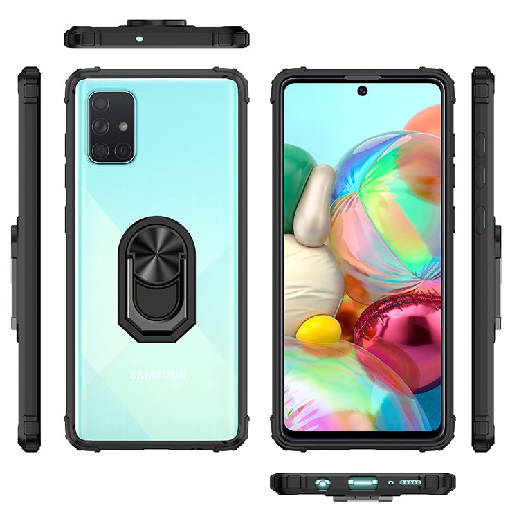 For Samsung Galaxy A51 Shockproof Transparent TPU + Acrylic Protective Case with Ring Holder