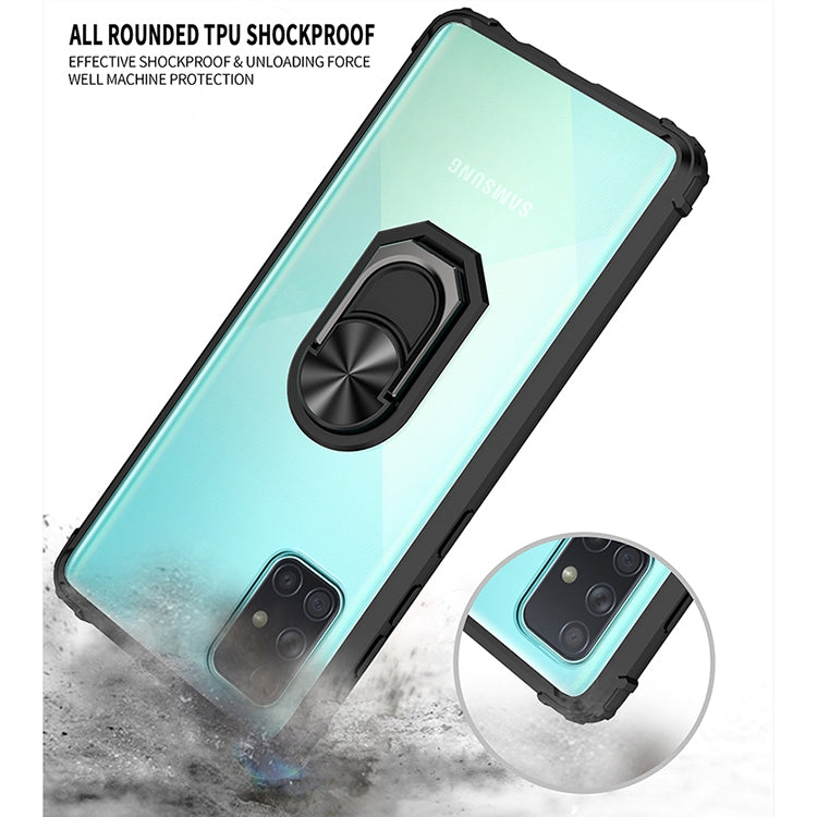 For Samsung Galaxy A51 Shockproof Transparent TPU + Acrylic Protective Case with Ring Holder