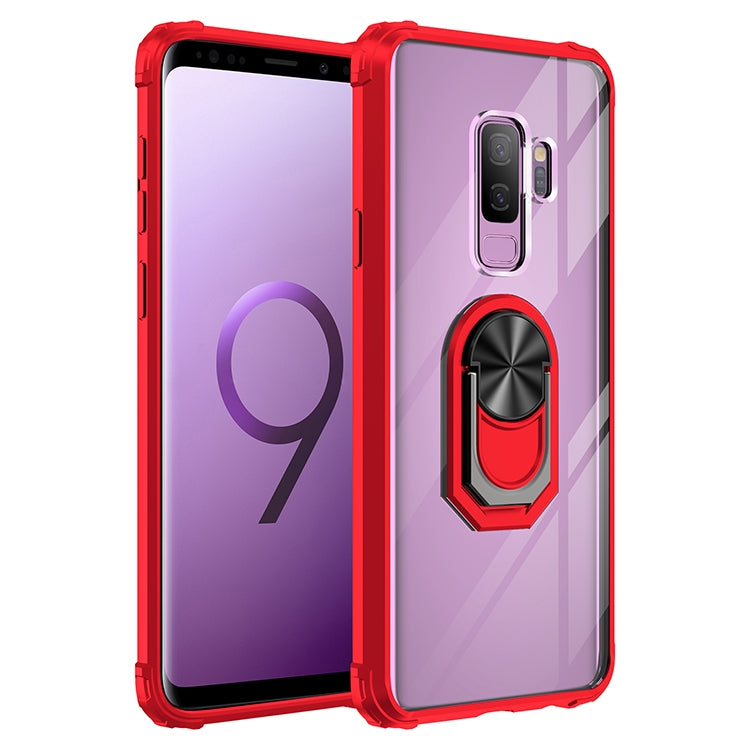 For Samsung Galaxy S9+ Shockproof Transparent TPU + Acrylic Protective Case with Ring Holder