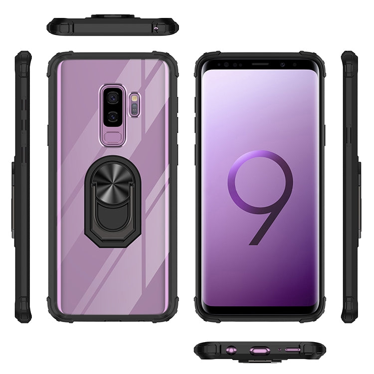 For Samsung Galaxy S9+ Shockproof Transparent TPU + Acrylic Protective Case with Ring Holder