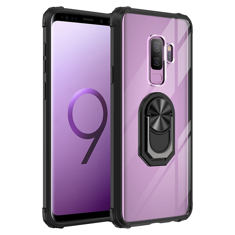 For Samsung Galaxy S9+ Shockproof Transparent TPU + Acrylic Protective Case with Ring Holder