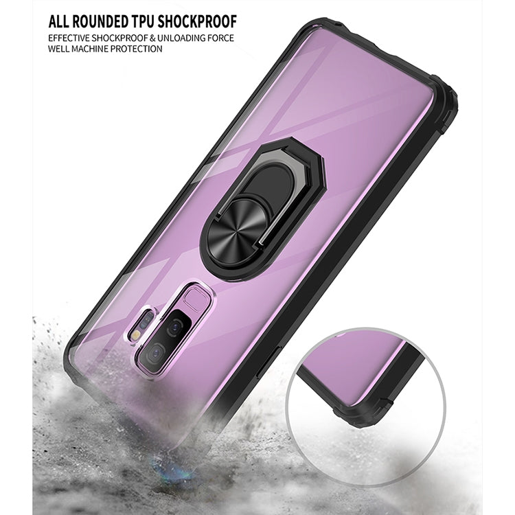 For Samsung Galaxy S9+ Shockproof Transparent TPU + Acrylic Protective Case with Ring Holder