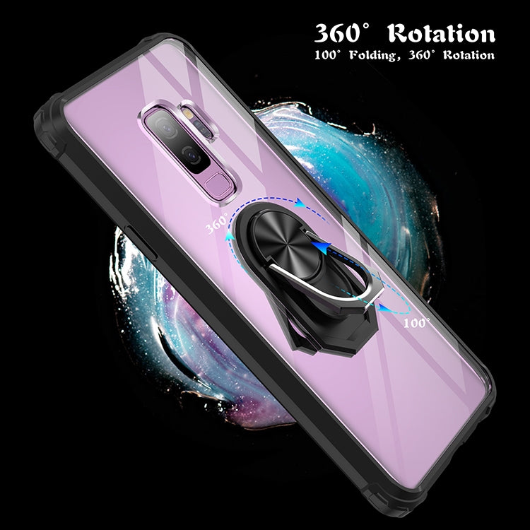 For Samsung Galaxy S9+ Shockproof Transparent TPU + Acrylic Protective Case with Ring Holder