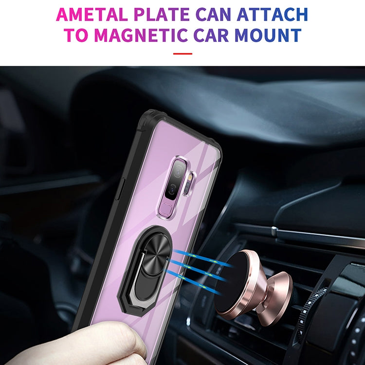 For Samsung Galaxy S9+ Shockproof Transparent TPU + Acrylic Protective Case with Ring Holder