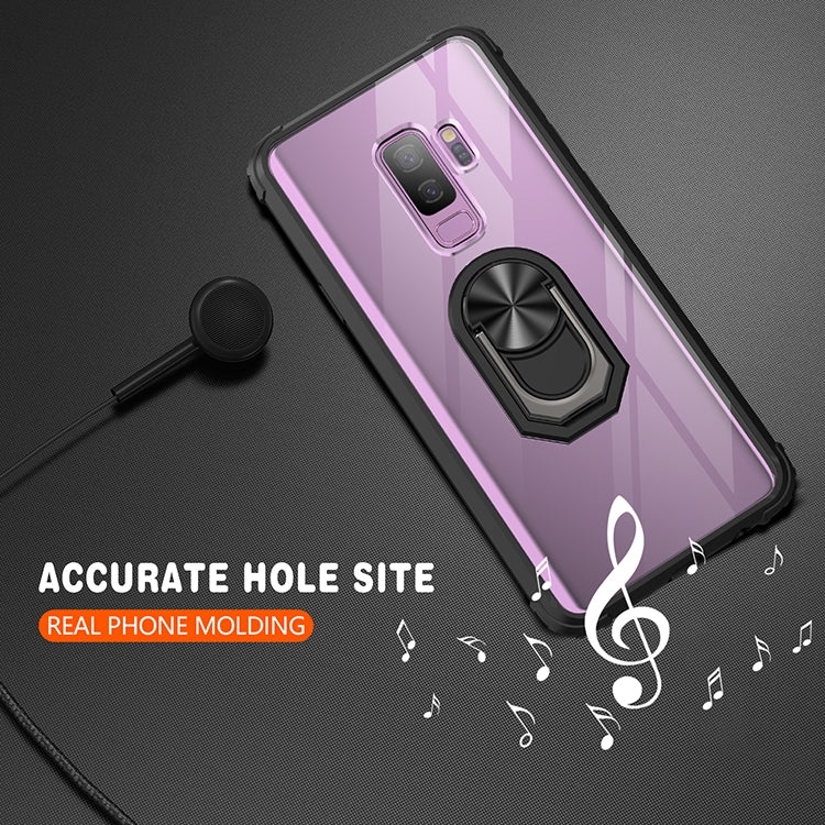 For Samsung Galaxy S9+ Shockproof Transparent TPU + Acrylic Protective Case with Ring Holder