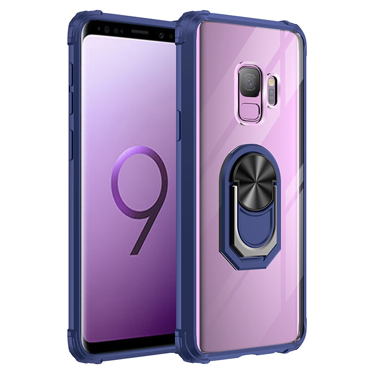 For Samsung Galaxy S9 Shockproof Transparent TPU + Acrylic Protective Case with Ring Holder