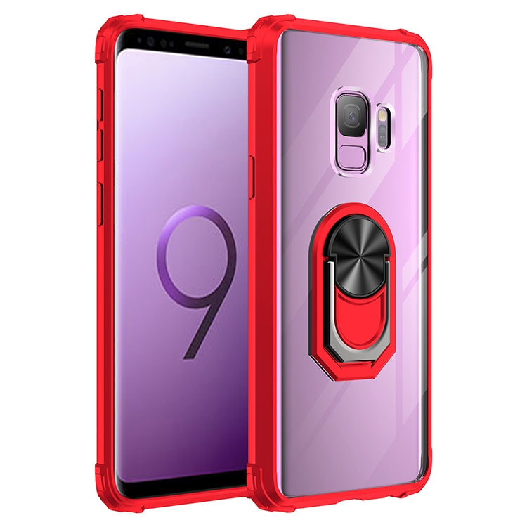 For Samsung Galaxy S9 Shockproof Transparent TPU + Acrylic Protective Case with Ring Holder