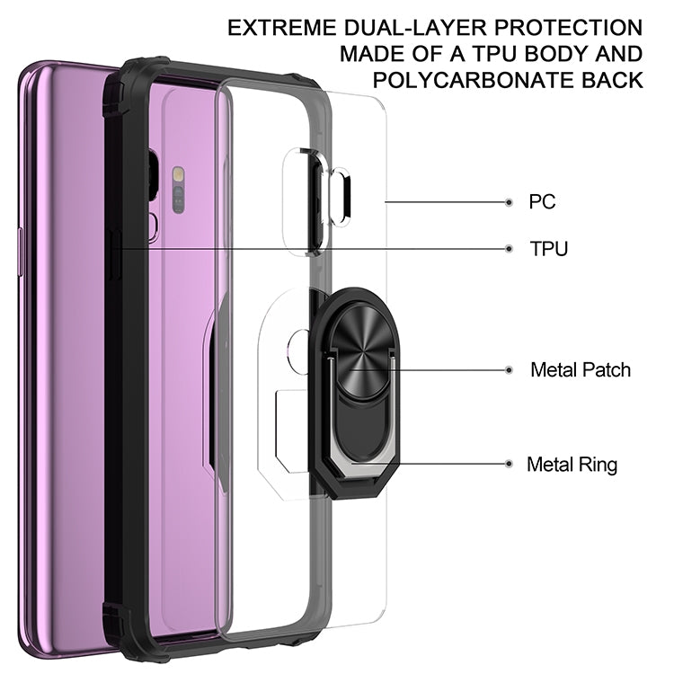 For Samsung Galaxy S9 Shockproof Transparent TPU + Acrylic Protective Case with Ring Holder