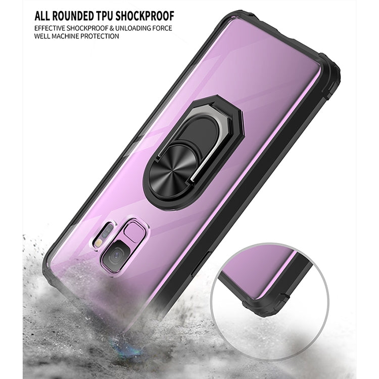 For Samsung Galaxy S9 Shockproof Transparent TPU + Acrylic Protective Case with Ring Holder