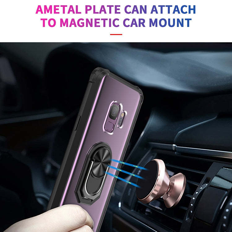 For Samsung Galaxy S9 Shockproof Transparent TPU + Acrylic Protective Case with Ring Holder