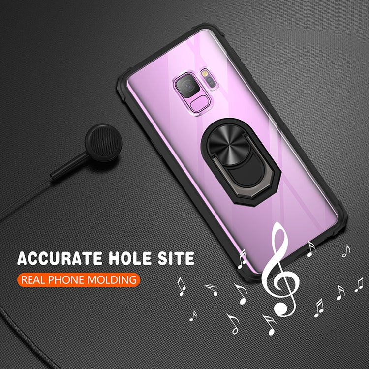 For Samsung Galaxy S9 Shockproof Transparent TPU + Acrylic Protective Case with Ring Holder