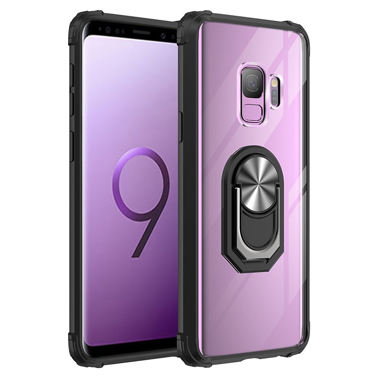 For Samsung Galaxy S9 Shockproof Transparent TPU + Acrylic Protective Case with Ring Holder
