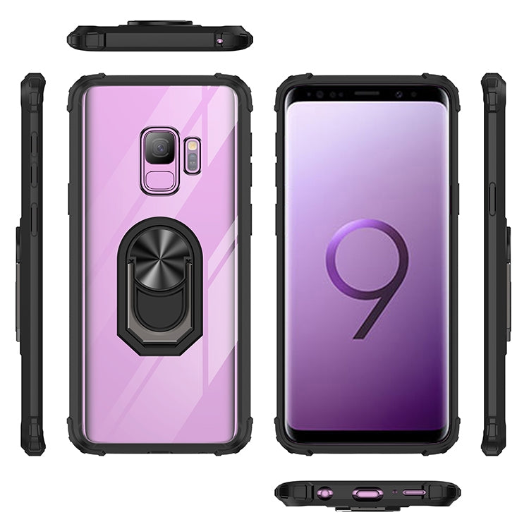 For Samsung Galaxy S9 Shockproof Transparent TPU + Acrylic Protective Case with Ring Holder