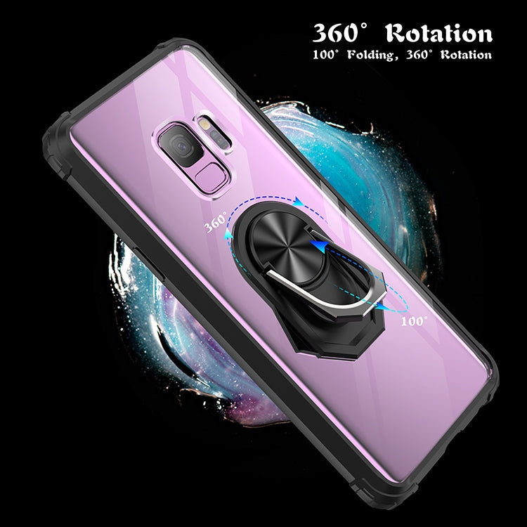 For Samsung Galaxy S9 Shockproof Transparent TPU + Acrylic Protective Case with Ring Holder
