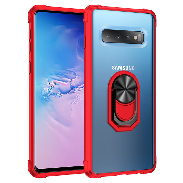 For Samsung Galaxy S10 Shockproof Transparent TPU + Acrylic Protective Case with Ring Holder