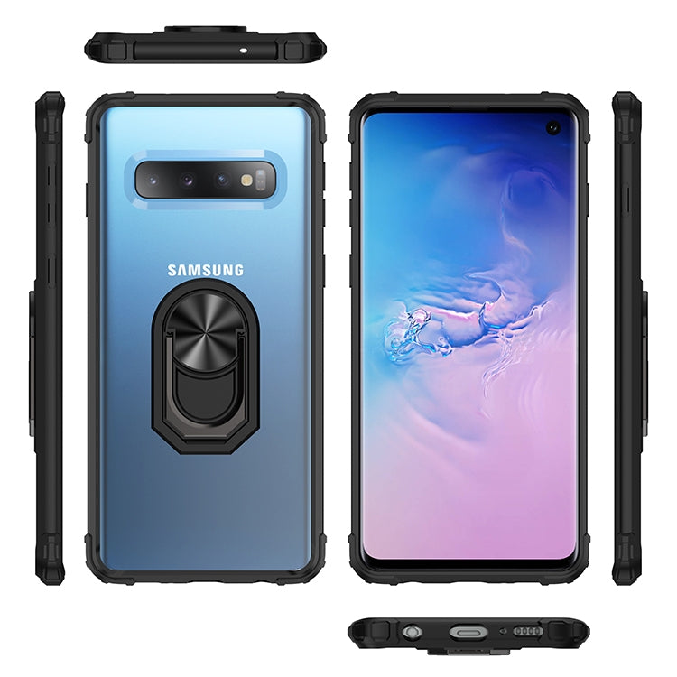 For Samsung Galaxy S10 Shockproof Transparent TPU + Acrylic Protective Case with Ring Holder