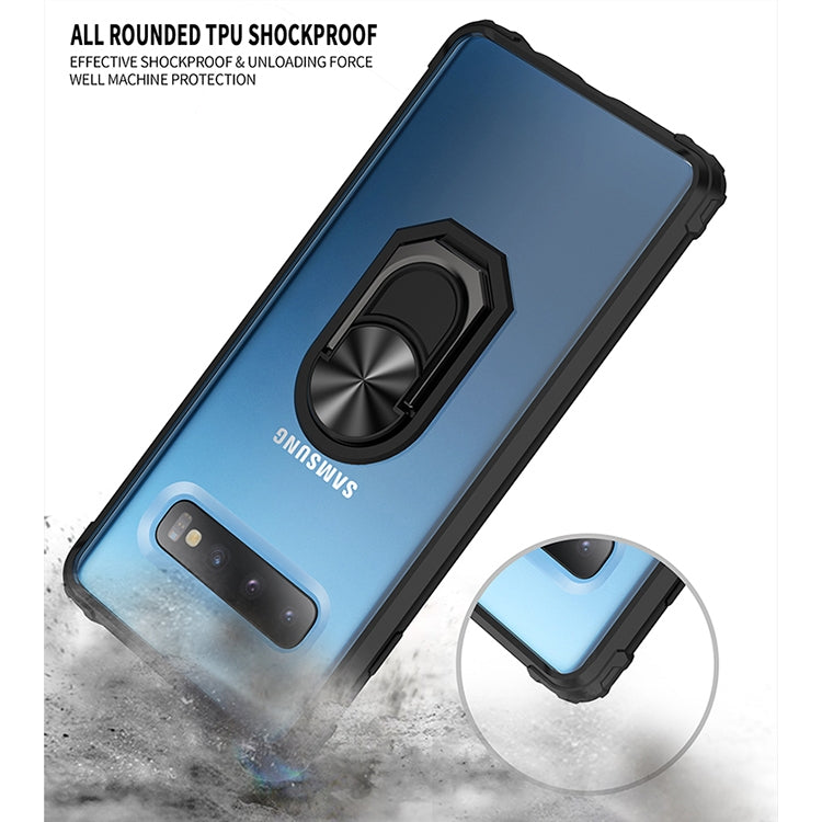 For Samsung Galaxy S10 Shockproof Transparent TPU + Acrylic Protective Case with Ring Holder
