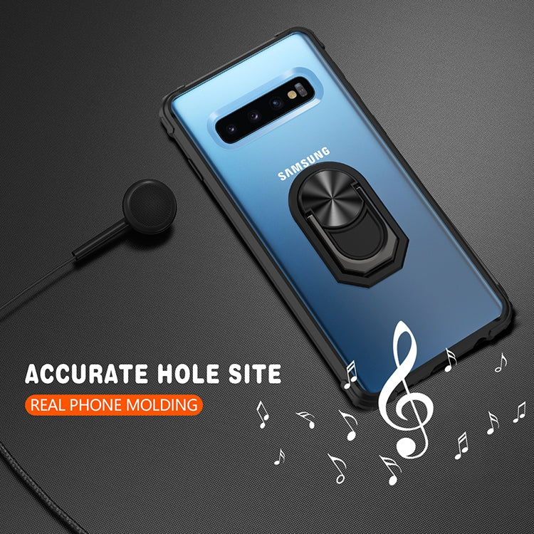 For Samsung Galaxy S10 Shockproof Transparent TPU + Acrylic Protective Case with Ring Holder