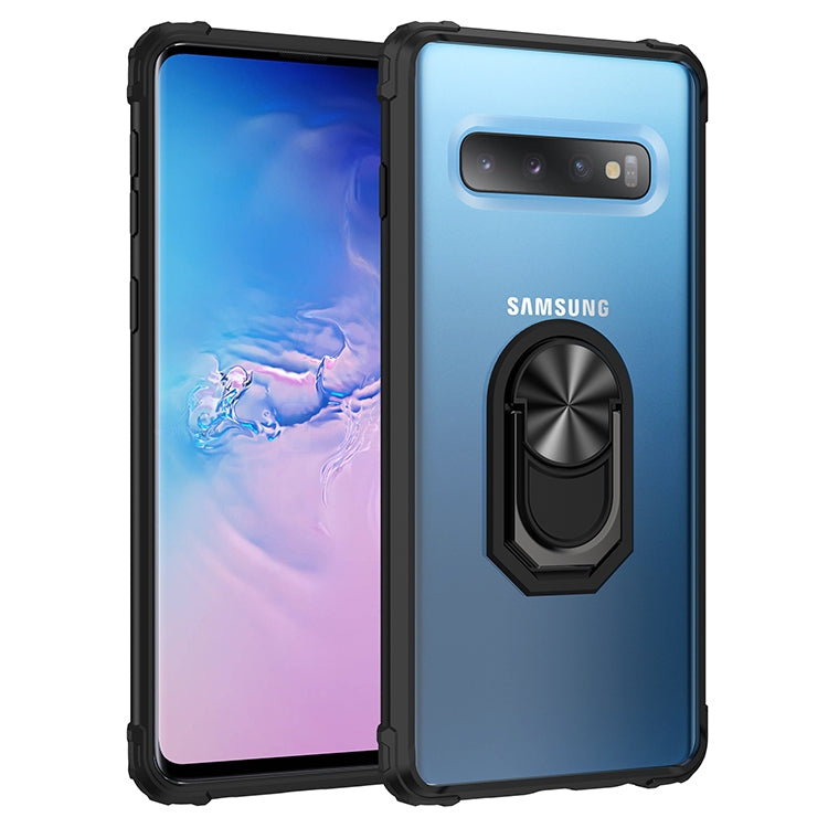 For Samsung Galaxy S10 Shockproof Transparent TPU + Acrylic Protective Case with Ring Holder
