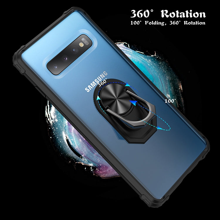 For Samsung Galaxy S10 Shockproof Transparent TPU + Acrylic Protective Case with Ring Holder