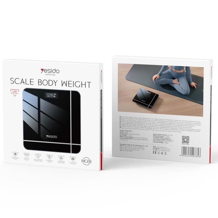 Yesido MG09 Smart Electronic Weight Scale, Size: 26x26x2.35cm - Black