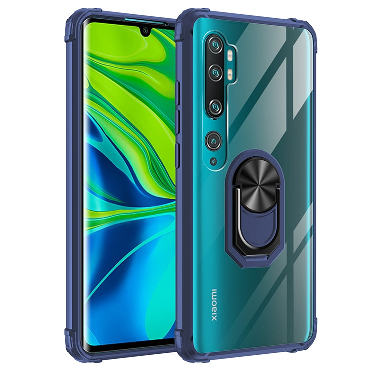 For Xiaomi Mi CC9 Pro Shockproof Transparent TPU + Acrylic Protective Case with Ring Holder