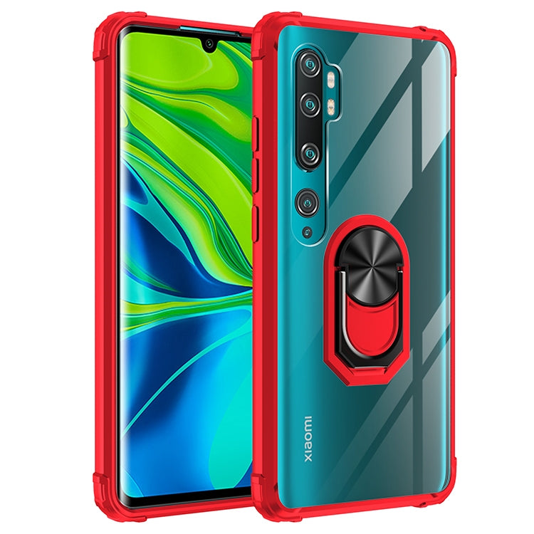 For Xiaomi Mi CC9 Pro Shockproof Transparent TPU + Acrylic Protective Case with Ring Holder