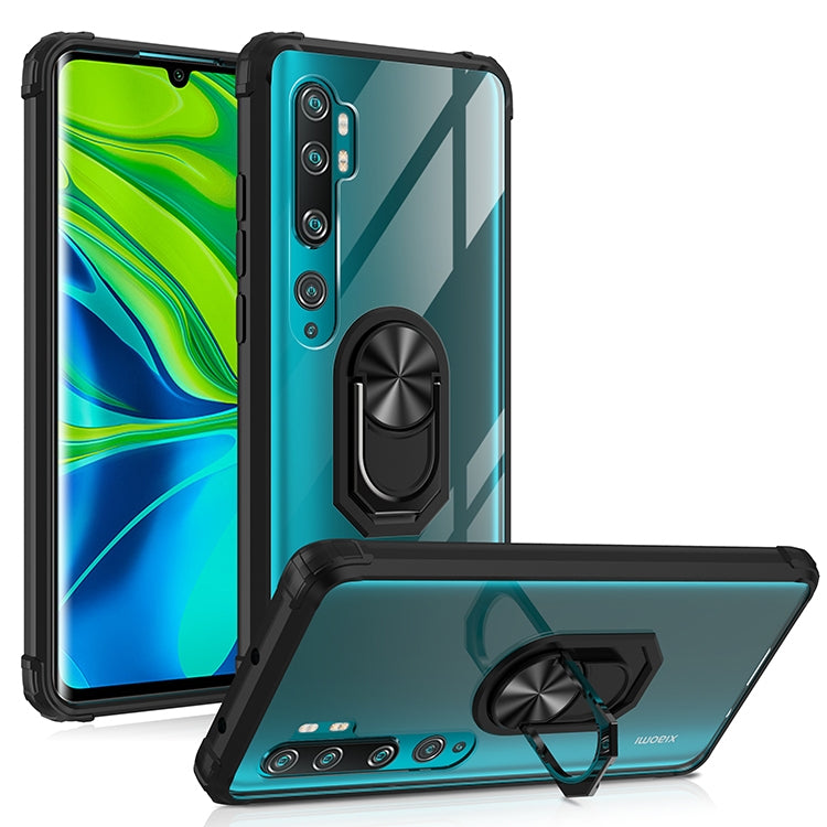 For Xiaomi Mi CC9 Pro Shockproof Transparent TPU + Acrylic Protective Case with Ring Holder