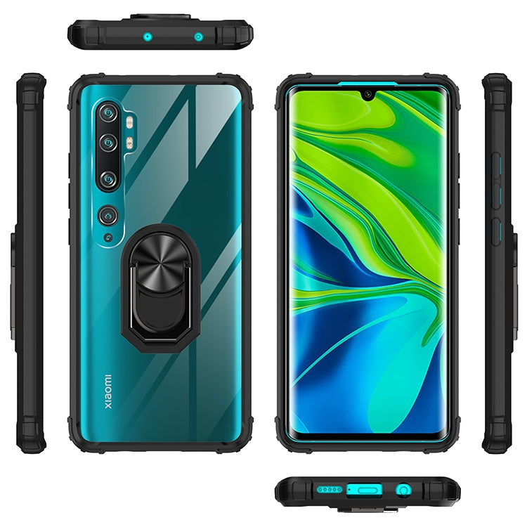 For Xiaomi Mi CC9 Pro Shockproof Transparent TPU + Acrylic Protective Case with Ring Holder