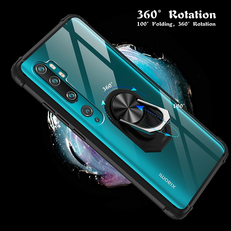 For Xiaomi Mi CC9 Pro Shockproof Transparent TPU + Acrylic Protective Case with Ring Holder