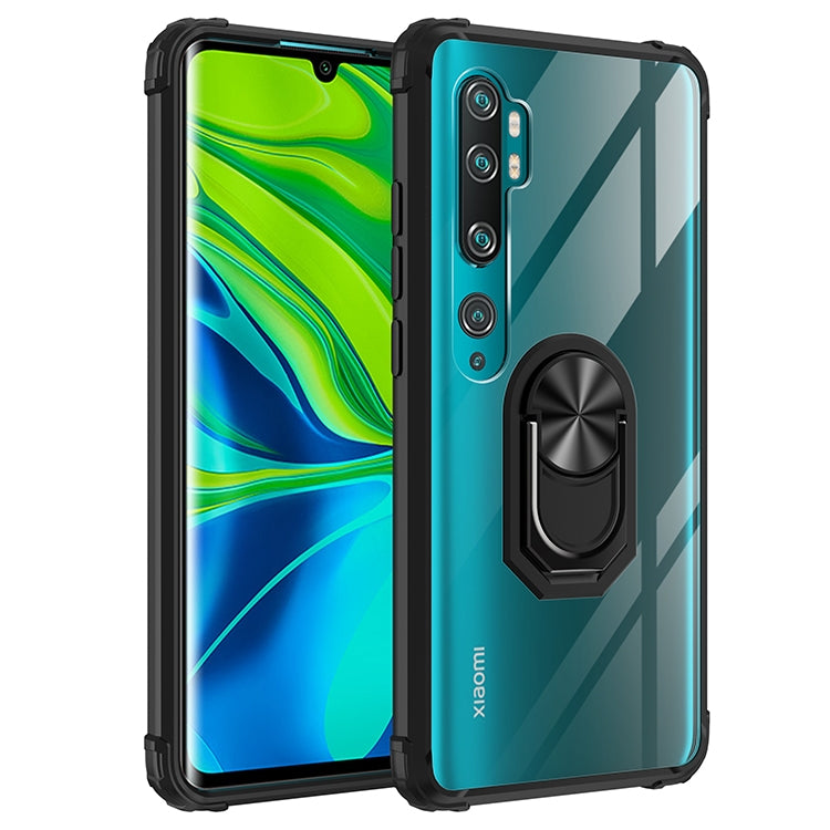 For Xiaomi Mi CC9 Pro Shockproof Transparent TPU + Acrylic Protective Case with Ring Holder