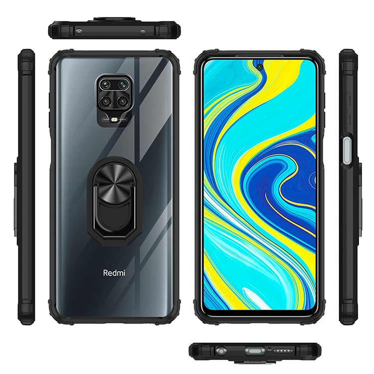 For Xiaomi Redmi Note 9 Pro Shockproof Transparent TPU + Acrylic Protective Case with Ring Holder