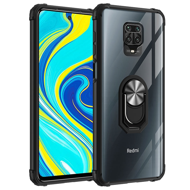 For Xiaomi Redmi Note 9 Pro Shockproof Transparent TPU + Acrylic Protective Case with Ring Holder