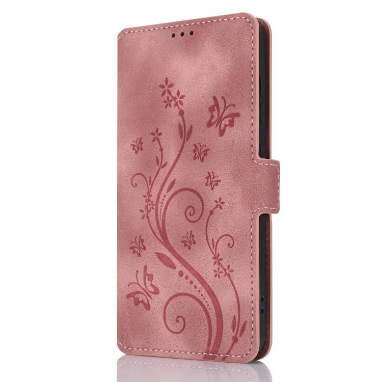 For iPhone 15 Dreamy Butterfly Love Flower Embossed Leather Phone Case