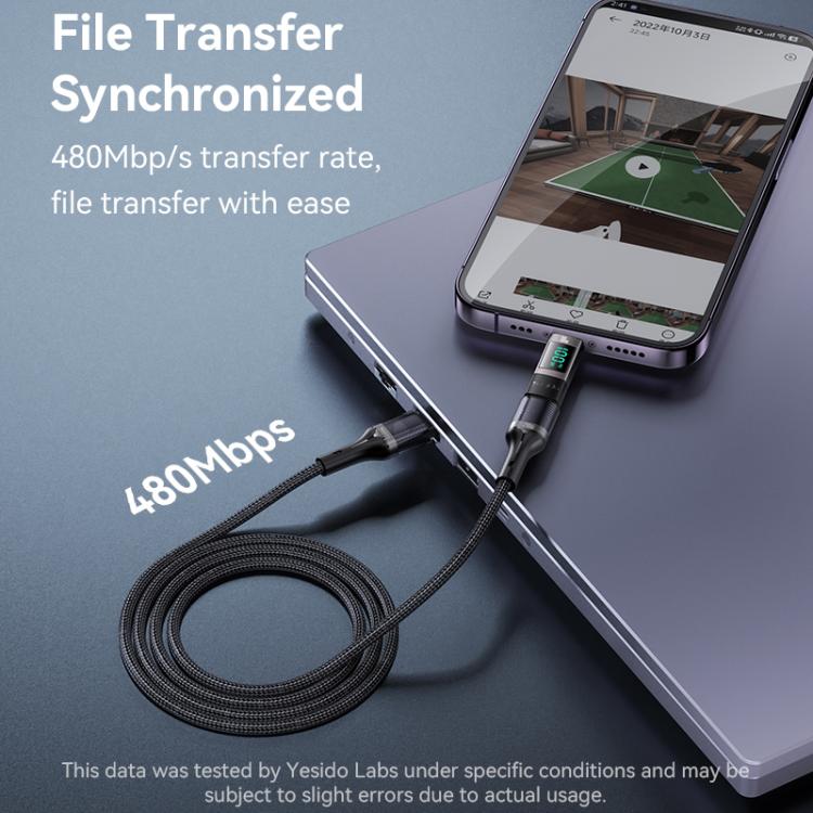Yesido GS24 100W USB-C / Type-C to USB-C / Type-C Aluminum Alloy Digital Display Adapter - Tarnish