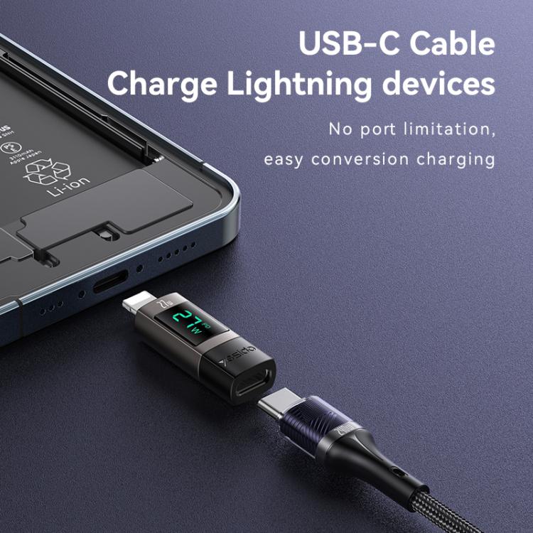 Yesido GS25 27W USB-C / Type-C to 8 Pin Aluminum Alloy Digital Display Adapter - Tarnish