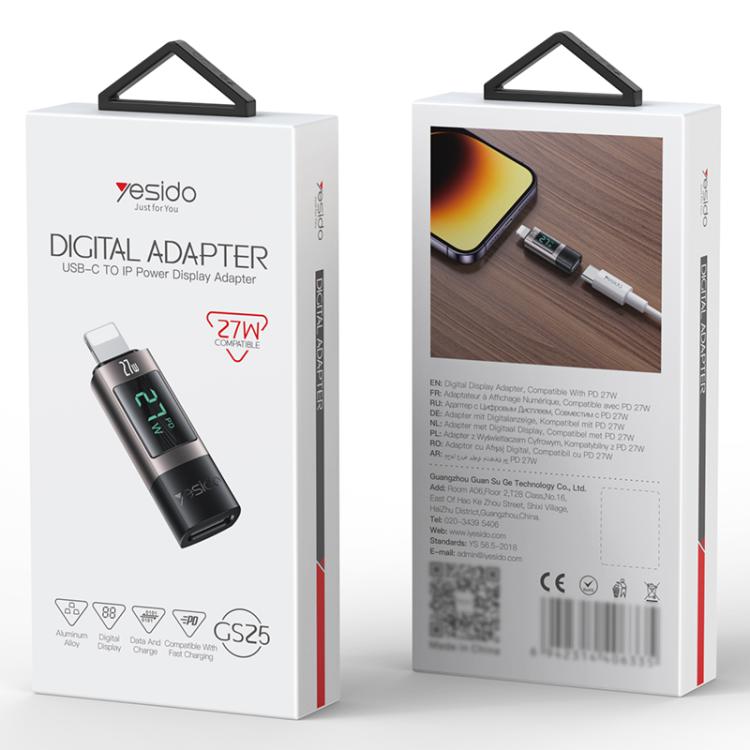 Yesido GS25 27W USB-C / Type-C to 8 Pin Aluminum Alloy Digital Display Adapter - Tarnish