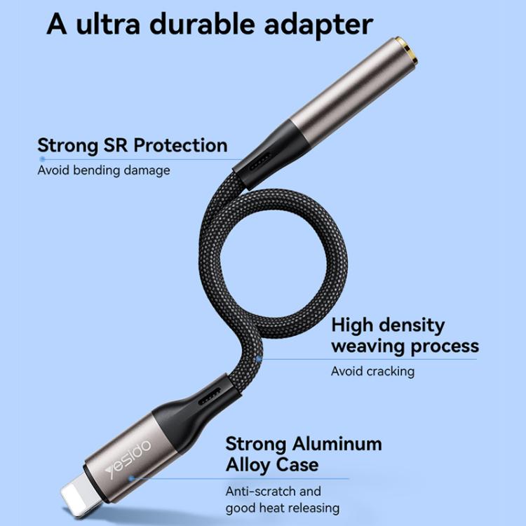 Yesido YAU45 8 Pin to 3.5mm Aluminum Alloy Audio Adapter - Gold