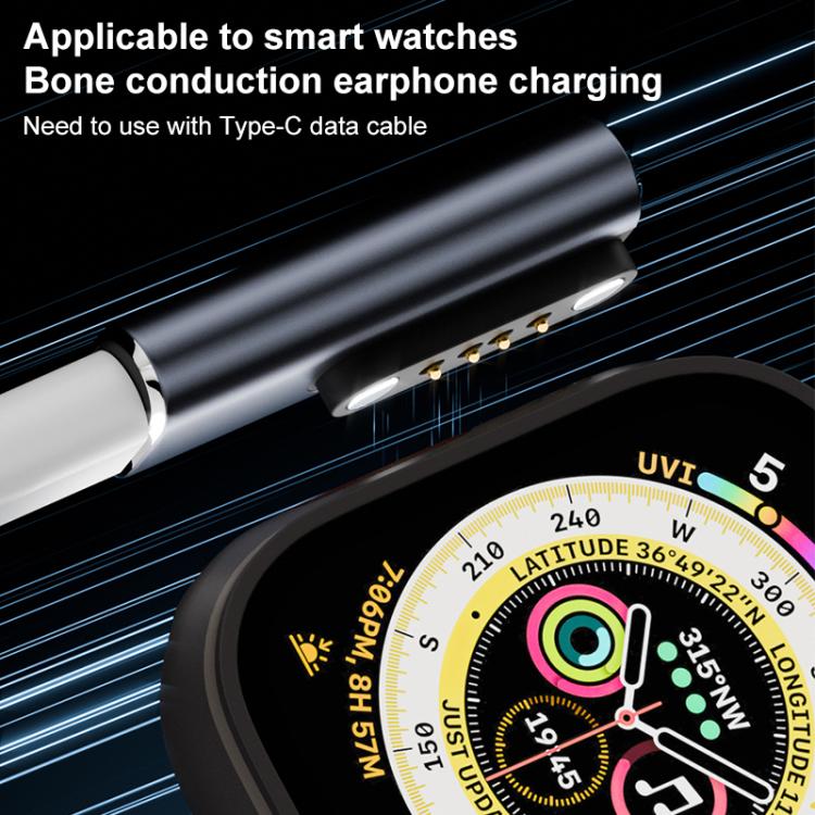 Smart Watch / Bone Conduction Earphone USB-C / Type-C Interface Adapter Converter, Interface:2 Pin - Black