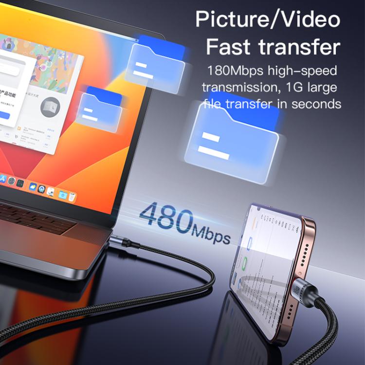 Yesido CA129C 18W 3A USB to USB-C / Type-C Charging Data Cable, Length: 1.2m - Black