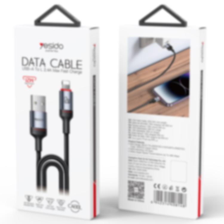 Yesido CA130L 12W 2.4A USB to 8 Pin Charging Data Cable, Length: 2m - Black