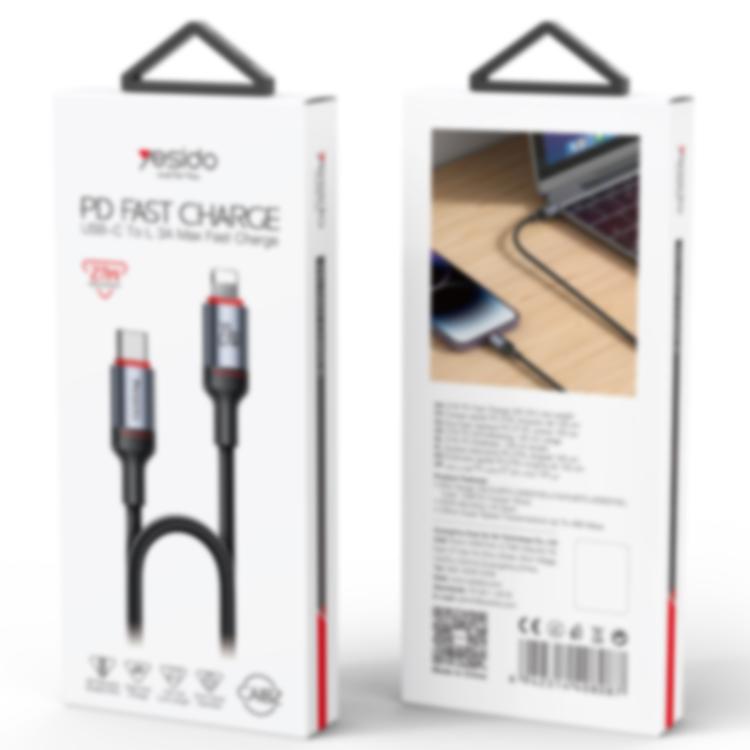 Yesido CA182 PD27W 3A USB-C / Type-C to 8 Pin Charging Data Cable, Length: 1.2m - Black