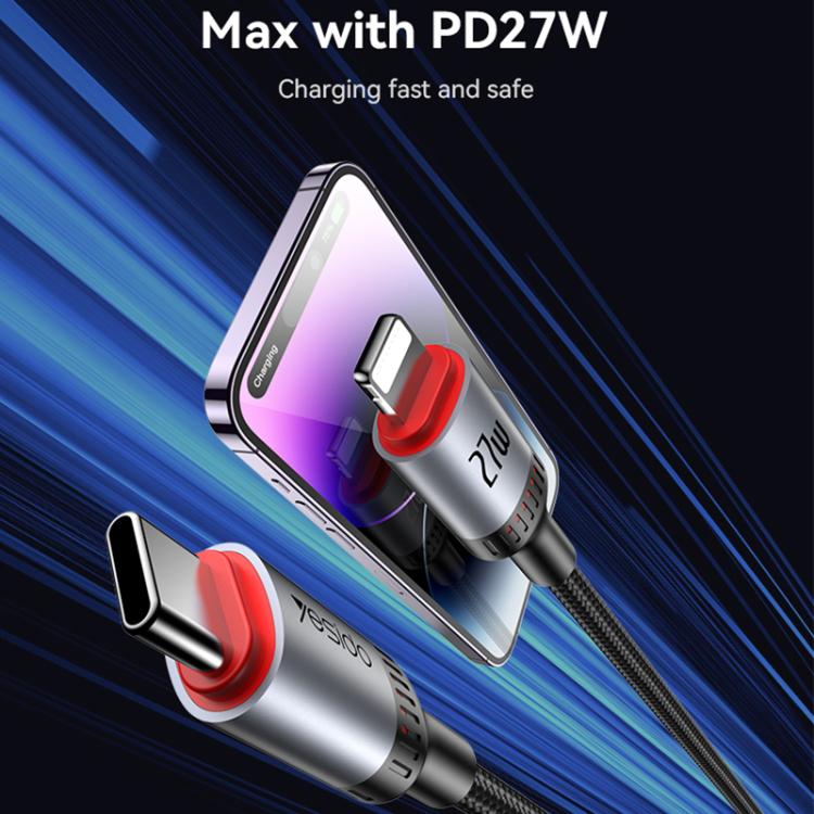 Yesido CA182 PD27W 3A USB-C / Type-C to 8 Pin Charging Data Cable, Length: 1.2m - Black
