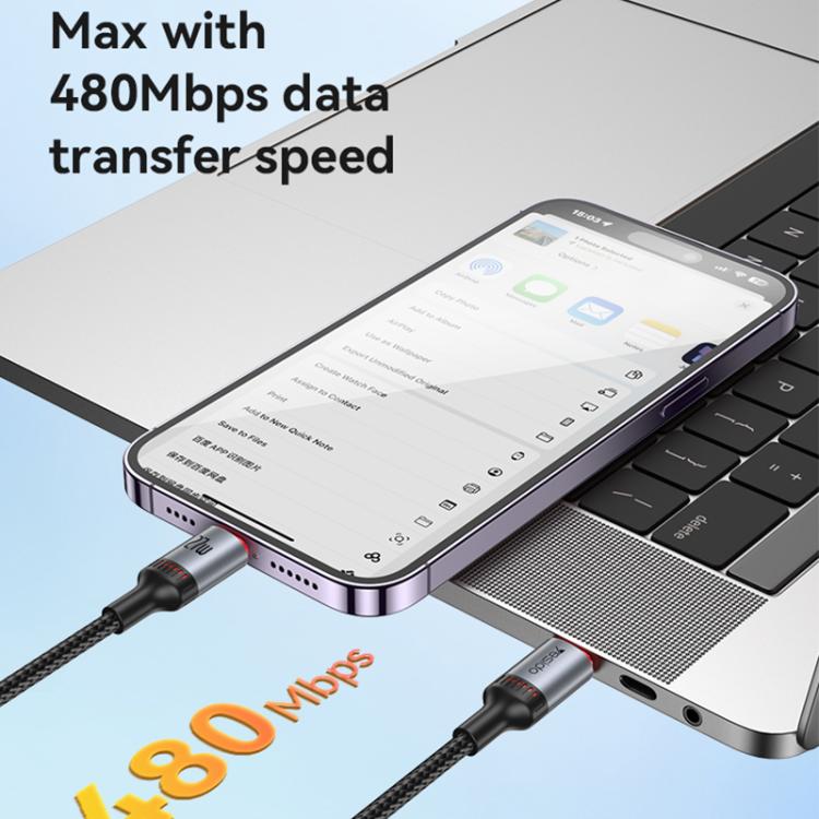 Yesido CA182 PD27W 3A USB-C / Type-C to 8 Pin Charging Data Cable, Length: 1.2m - Black