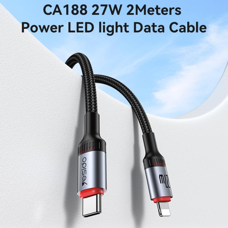 Yesido CA184 PD27W 3A USB-C / Type-C to 8 Pin Charging Data Cable, Length: 2m - Black